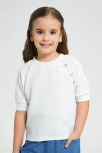 Load image into Gallery viewer, Redtag-Cream-Button-Textured-T-Shirt-Plain-Girls-2 to 8 Years
