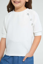 Load image into Gallery viewer, Redtag-Cream-Button-Textured-T-Shirt-Plain-Girls-2 to 8 Years
