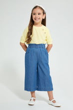 Load image into Gallery viewer, Redtag-Yellow-Button-Textured-T-Shirt-Plain-Girls-2 to 8 Years
