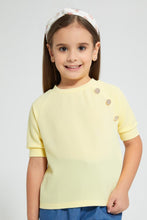 Load image into Gallery viewer, Redtag-Yellow-Button-Textured-T-Shirt-Plain-Girls-2 to 8 Years
