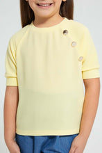 Load image into Gallery viewer, Redtag-Yellow-Button-Textured-T-Shirt-Plain-Girls-2 to 8 Years
