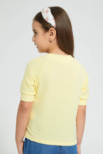 Load image into Gallery viewer, Redtag-Yellow-Button-Textured-T-Shirt-Plain-Girls-2 to 8 Years
