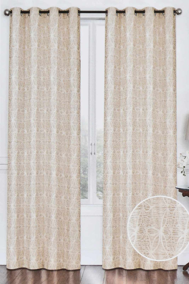 Redtag-Beige-Floral-Jacquard-Curtain-With-Lining-(2-Piece)-Colour:Beige,-Filter:Home-Bedroom,-HMW-BED-Curtains,-New-In,-New-In-HMW-BED,-Non-Sale,-S22B,-Section:Homewares-Home-Bedroom-