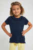 Redtag-Navy-Embroidered-Collar-Tee-Plain-Girls-2 to 8 Years