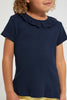 Redtag-Navy-Embroidered-Collar-Tee-Plain-Girls-2 to 8 Years