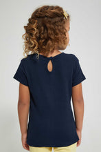 Load image into Gallery viewer, Redtag-Navy-Embroidered-Collar-Tee-Plain-Girls-2 to 8 Years
