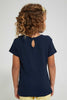 Redtag-Navy-Embroidered-Collar-Tee-Plain-Girls-2 to 8 Years