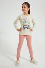 Load image into Gallery viewer, Redtag-Beige-Slogan-T-Shirt-Graphic-Prints-Girls-2 to 8 Years
