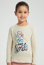 Load image into Gallery viewer, Redtag-Beige-Slogan-T-Shirt-Graphic-Prints-Girls-2 to 8 Years
