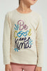 Redtag-Beige-Slogan-T-Shirt-Graphic-Prints-Girls-2 to 8 Years