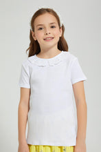 Load image into Gallery viewer, Redtag-White-Embroideredroidered-Collar-T-Shirt-Colour:White,-Filter:Girls-(2-to-8-Yrs),-Girls-T-Shirts,-New-In,-New-In-GIR,-Non-Sale,-S22B,-Section:Kidswear,-TBL-Girls-2 to 8 Years
