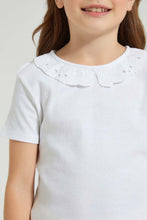 Load image into Gallery viewer, Redtag-White-Embroideredroidered-Collar-T-Shirt-Colour:White,-Filter:Girls-(2-to-8-Yrs),-Girls-T-Shirts,-New-In,-New-In-GIR,-Non-Sale,-S22B,-Section:Kidswear,-TBL-Girls-2 to 8 Years
