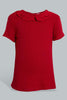 Redtag-Red-Embroidered-Collar-T-Shirt-Plain-Girls-2 to 8 Years