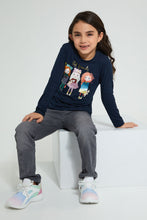 Load image into Gallery viewer, Redtag-Navy-Girl-Print-T-Shirt-Graphic-Prints-Girls-2 to 8 Years
