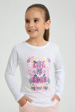 Load image into Gallery viewer, Redtag-White-Slogan-Print-T-Shirt-Colour:White,-Filter:Girls-(2-to-8-Yrs),-Girls-T-Shirts,-New-In,-New-In-GIR,-Non-Sale,-S22A,-Section:Kidswear,-TBL-Girls-2 to 8 Years
