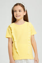 Load image into Gallery viewer, Redtag-Yellow-Drop-Needle-Chest-Frill-T-Shirt-Colour:Yellow,-Filter:Girls-(2-to-8-Yrs),-Girls-T-Shirts,-New-In,-New-In-GIR,-Non-Sale,-S22B,-Section:Kidswear,-TBL-Girls-2 to 8 Years
