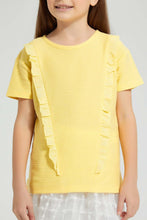 Load image into Gallery viewer, Redtag-Yellow-Drop-Needle-Chest-Frill-T-Shirt-Colour:Yellow,-Filter:Girls-(2-to-8-Yrs),-Girls-T-Shirts,-New-In,-New-In-GIR,-Non-Sale,-S22B,-Section:Kidswear,-TBL-Girls-2 to 8 Years
