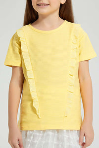 Redtag-Yellow-Drop-Needle-Chest-Frill-T-Shirt-Colour:Yellow,-Filter:Girls-(2-to-8-Yrs),-Girls-T-Shirts,-New-In,-New-In-GIR,-Non-Sale,-S22B,-Section:Kidswear,-TBL-Girls-2 to 8 Years