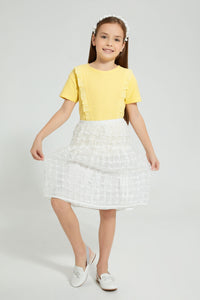 Redtag-Yellow-Drop-Needle-Chest-Frill-T-Shirt-Colour:Yellow,-Filter:Girls-(2-to-8-Yrs),-Girls-T-Shirts,-New-In,-New-In-GIR,-Non-Sale,-S22B,-Section:Kidswear,-TBL-Girls-2 to 8 Years