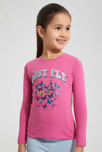 Load image into Gallery viewer, Redtag-Fuchsia-Butterfly-Print-Tee-Blouses-Girls-2 to 8 Years
