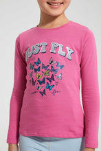 Load image into Gallery viewer, Redtag-Fuchsia-Butterfly-Print-Tee-Blouses-Girls-2 to 8 Years
