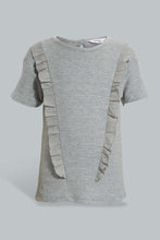 Load image into Gallery viewer, Redtag-Grey-Drop-Needle-Chest-Frill-T-Shirt-Plain-Girls-2 to 8 Years
