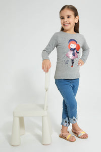 Redtag-Grey-Girl-Print-T-Shirt-Graphic-Prints-Girls-2 to 8 Years