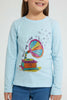 Redtag-Blue-Gramophone-T-Shirt-Graphic-Prints-Girls-2 to 8 Years