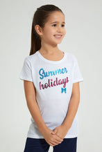 Load image into Gallery viewer, Redtag-White-Slogan-Sequin-Tee-Blouses-Girls-2 to 8 Years
