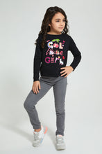 Load image into Gallery viewer, Redtag-Black-Slogan-T-Shirt-Graphic-Prints-Girls-2 to 8 Years
