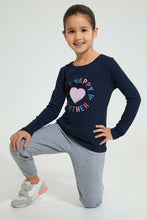 Load image into Gallery viewer, Redtag-Navy-Slogan-Sequin-Tee-Blouses-Girls-2 to 8 Years
