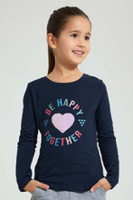 Load image into Gallery viewer, Redtag-Navy-Slogan-Sequin-Tee-Blouses-Girls-2 to 8 Years
