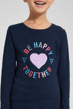 Load image into Gallery viewer, Redtag-Navy-Slogan-Sequin-Tee-Blouses-Girls-2 to 8 Years
