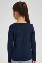 Load image into Gallery viewer, Redtag-Navy-Slogan-Sequin-Tee-Blouses-Girls-2 to 8 Years
