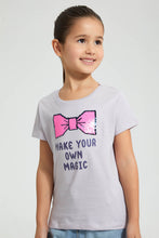 Load image into Gallery viewer, Redtag-Purple-Bow-Sequin-Tee-Blouses-Girls-2 to 8 Years
