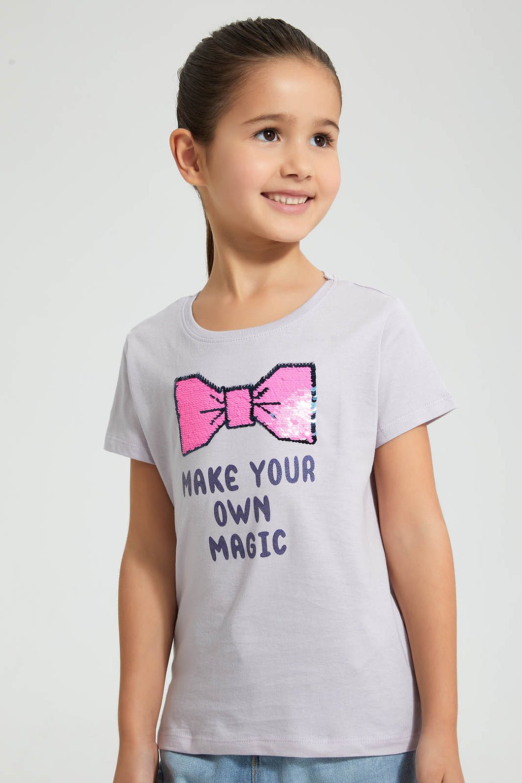 Redtag-Purple-Bow-Sequin-Tee-Blouses-Girls-2 to 8 Years