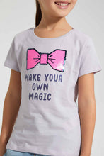 Load image into Gallery viewer, Redtag-Purple-Bow-Sequin-Tee-Blouses-Girls-2 to 8 Years
