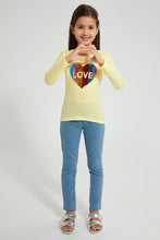 Load image into Gallery viewer, Redtag-Yellow-Heart-Sequin-T-Shirt-Graphic-Prints-Girls-2 to 8 Years
