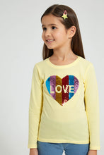 Load image into Gallery viewer, Redtag-Yellow-Heart-Sequin-T-Shirt-Graphic-Prints-Girls-2 to 8 Years
