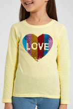 Load image into Gallery viewer, Redtag-Yellow-Heart-Sequin-T-Shirt-Graphic-Prints-Girls-2 to 8 Years
