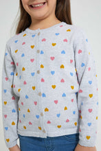 Load image into Gallery viewer, Redtag-Grey-Multi-Color-Heart-Cardigan-Cardigans-Girls-2 to 8 Years
