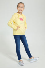 Load image into Gallery viewer, Redtag-Yellow-Crown-Printed-&amp;-Sequined-Hooded-Sweatshirt-Sweatshirts-Girls-2 to 8 Years
