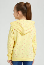 Load image into Gallery viewer, Redtag-Yellow-Crown-Printed-&amp;-Sequined-Hooded-Sweatshirt-Sweatshirts-Girls-2 to 8 Years
