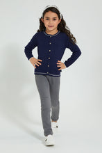 تنزيل الصورة على معرض الصور، Redtag-Navy-Cardigan-With-White-Outline-Cardigans-Girls-2 to 8 Years
