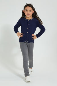 Redtag-Navy-Cardigan-With-White-Outline-Cardigans-Girls-2 to 8 Years