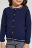 Redtag-Navy-Cardigan-With-White-Outline-Cardigans-Girls-2 to 8 Years