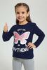 Redtag-Navy-Butterfly-Print-Brushed-Fabric-T-Shirt-Long-Sleeves-Girls-2 to 8 Years