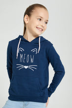 Load image into Gallery viewer, Redtag-Navy-Cat-Embroidered-Hooded-Sweatshirt-Sweatshirts-Girls-2 to 8 Years
