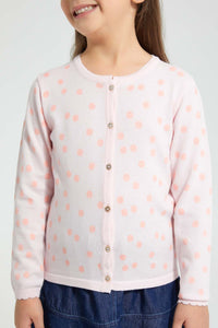 Redtag-Pink-Spots-Print-Cardigan-Cardigans-Girls-2 to 8 Years