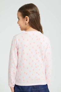 Redtag-Pink-Spots-Print-Cardigan-Cardigans-Girls-2 to 8 Years